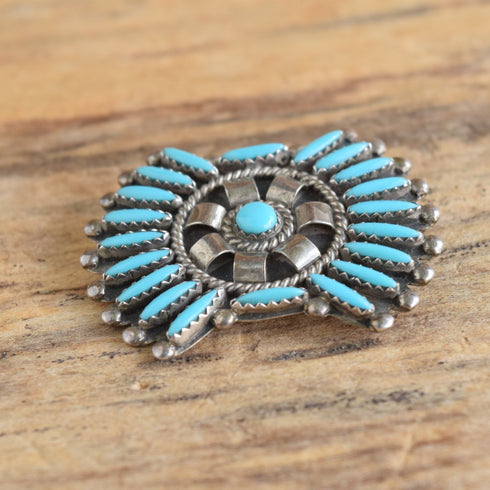 Zuni Petit Point Turquoise Brooch